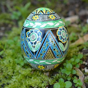 Pysanka egg Green Pysanky folk art Ukraine Ukrainian Easter gift home decor real chicken egg shell artwork beeswax eggs Etsy
