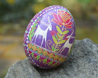 Purple Pysanka egg Ukrainian Easter gift hand painted pysanky egg Christmas gift ideas unique art eggs adornment for couple Etsy handmade