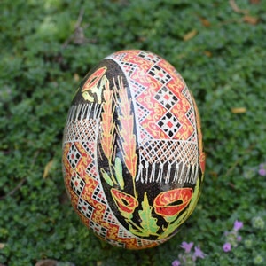 Ukrainian Easter egg traditional pysanka red poppies wheat art egg, hand painted real pysanka egg ornament batik art eggs & pysanky kit shop