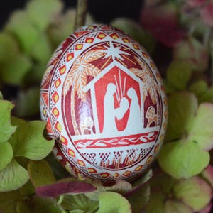 Hand-Painted Nativity, Christmas Ornament, Ukrainian Easter Egg