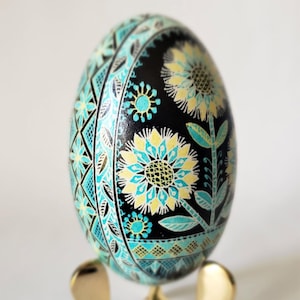Hand-Painted Sunflowers Goose Pysanka, Ukrainian Easter Egg