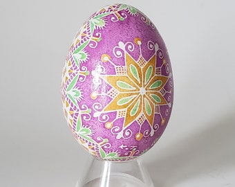 Pink Pysanka Ukrainian Easter egg on chicken eggshell hand painted real batik art egg