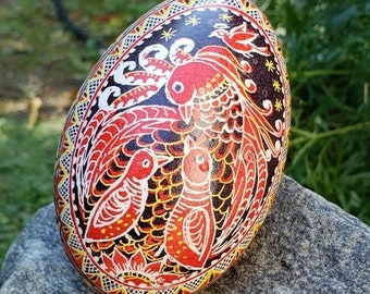 Goose Pysanka custom family portrait Mama bird and child Mother's Day gift thank you gifts batik art egg personalized for fathers mom wife