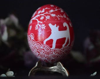 Pysanka egg ornament Dog ornament in red white, Ukrainian Easter eggs make great gifts, unique Easter gift for dog lovers