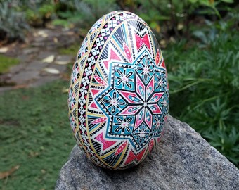 Ostrich Egg Pysanky Hand Painted Batik Art By Ukrainianeastereggs