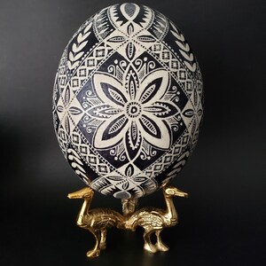 Ostrich Pysanka egg for sale Ukrainian Easter egg hand-painted on Ostrich eggshell batik art eggs, decorative handmade Ostrich Pysanka eggs