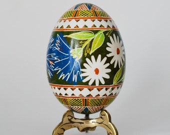 Ukrainian art egg pysanky hand painted decorative ornaments Pysanka cornflowers daisies decorated Easter egg