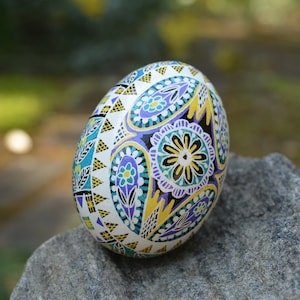 Pysanky eggs Ukrainian Easter egg, hand painted decorative art egg in blue, best selling item Etsy most popular decorative hand painted eggs