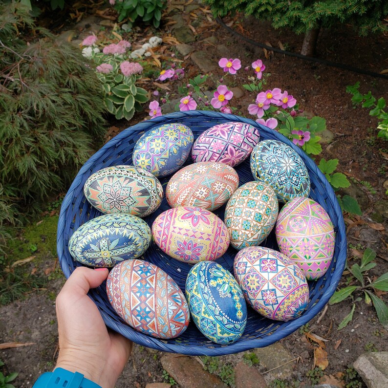 Easter eggs pysanky hand painted Ukrainian Pysanky Easter eggs, blue egg ornament most popular gift for Easter decorative hand made art egg image 3