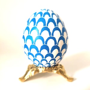 Ukrainian Pysanky Egg Ornament, Hand-Painted Scale Pattern Eggshell, Batik Beeswax Art