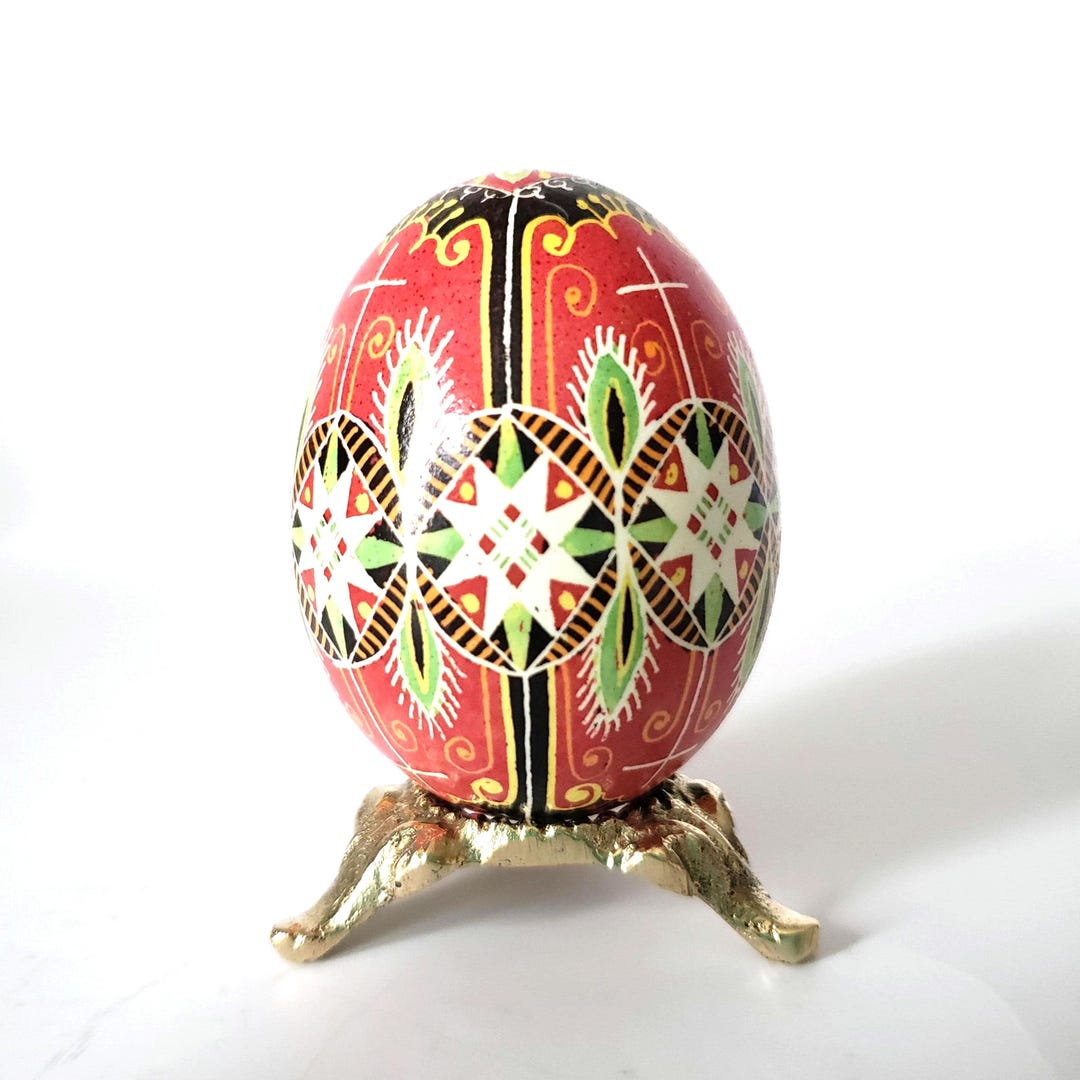 Pysanka Ukrainian Easter Egg Ornament, Red Batik Art Eggshell With ...