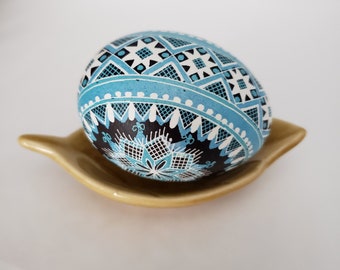 Pysanky egg ornaments Easter gift Pysanka Ukrainian Easter egg, hand painted real chicken egg shell, blue Easter egg decorative pysanka