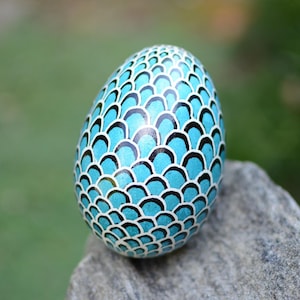Blue Dragon Scale Pysanka Goose Egg: Hand-Painted Batik Art Shell