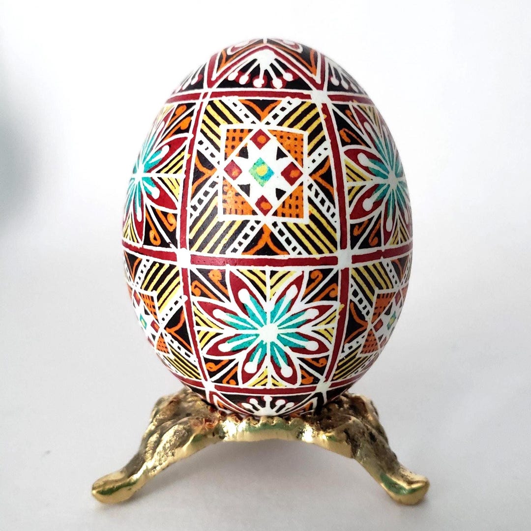 Hand-painted Ukrainian Pysanka Easter Egg Ornament - Floral Red & Blue ...