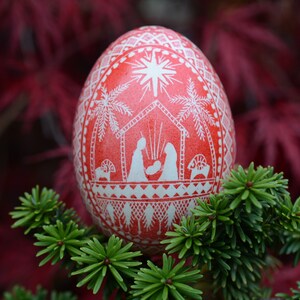 Nativity set stable scene ornament, religious gifts ideas Ukrainian Easter egg ornament, goose pysanka hand painted Easter egg gift for Mom