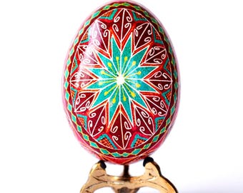 Hand Painted Pysanka, Ukrainian Easter Egg, Wax Resist Batik Art