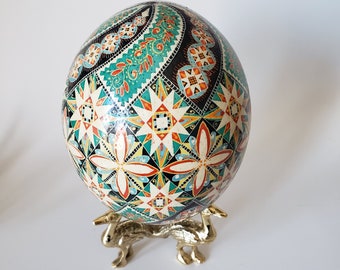 Ostrich Pysanka egg for sale Ukrainian Easter egg hand-painted on Ostrich eggshell batik art eggs, decorative handmade Ostrich Pysanka eggs