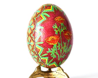 Pysanka egg ornament with Red Poppies, Ukrainian Easter or Christmas gifts, Pysanky Easter eggs gifts for mom and dad, Easter gift grandma