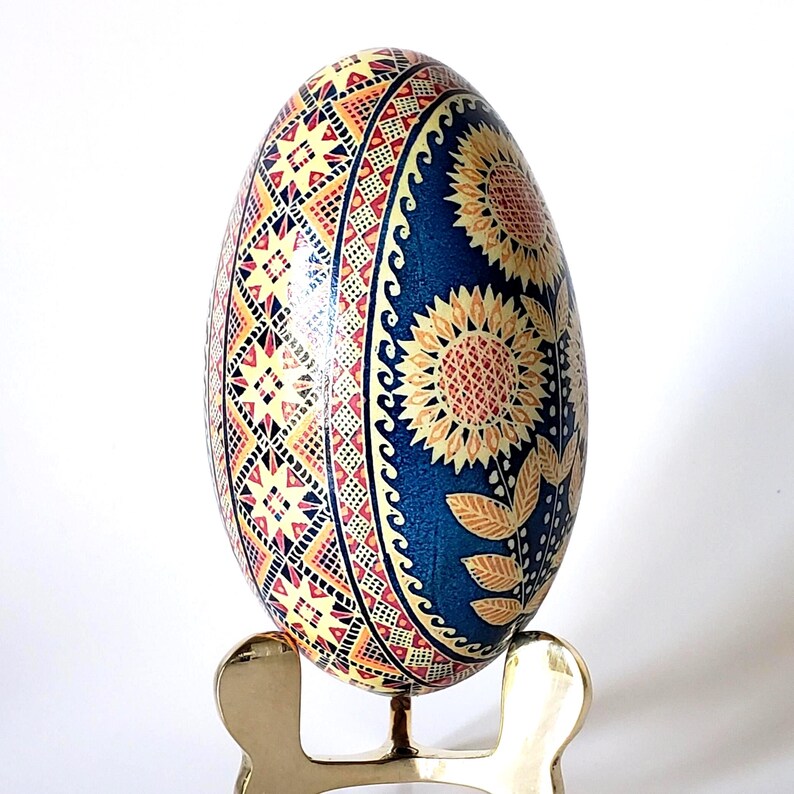 Hand-painted Goose Egg Pysanka, Sunflower Pattern Ukrainian Easter Eggs ...