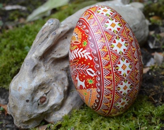 Christmas pysanka Goose egg, Ukrainian Easter pysanky eggs hand painted egg ornament on real goose eggshell, batik art egg Easter gift mom