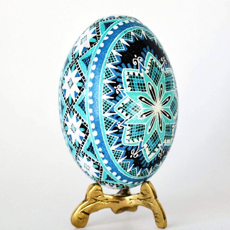 Hand-painted Turquoise Blue Pysanka Egg, Ukrainian Easter Egg Ornament ...
