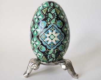 Ukrainian Easter eggs pysanky blue green art egg Goose egg Pysanka Ukraine traditional Easter gift