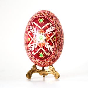 Hand-Painted Pysanka Easter Egg – Ukrainian Folk Art Decorative Chicken Eggshell Pussy Willow Motiv Pattern