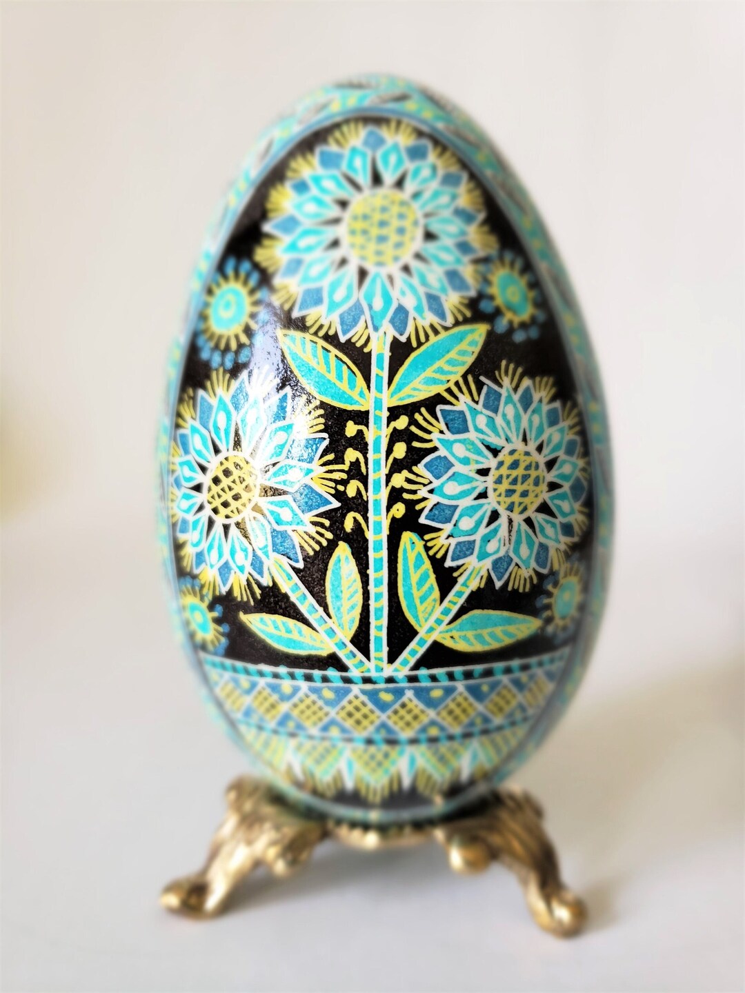 Pysanka Sunflowers Goose Pysanka Hand Painted Ukrainian Easter Egg Blue ...