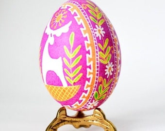 Hand painted pysanka egg ornament, Pink Easter egg Ukrainian Easter Pysanky batik egg art