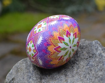 Pysanky eggs Ukrainian Easter egg ornament Pysanka, hand painted pink purple Easter egg, decorative hand made real chicken art egg pysanky