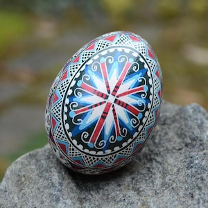 Ukrainian Pysanka Easter Egg Ornament, Hand-Painted Batik Star Design