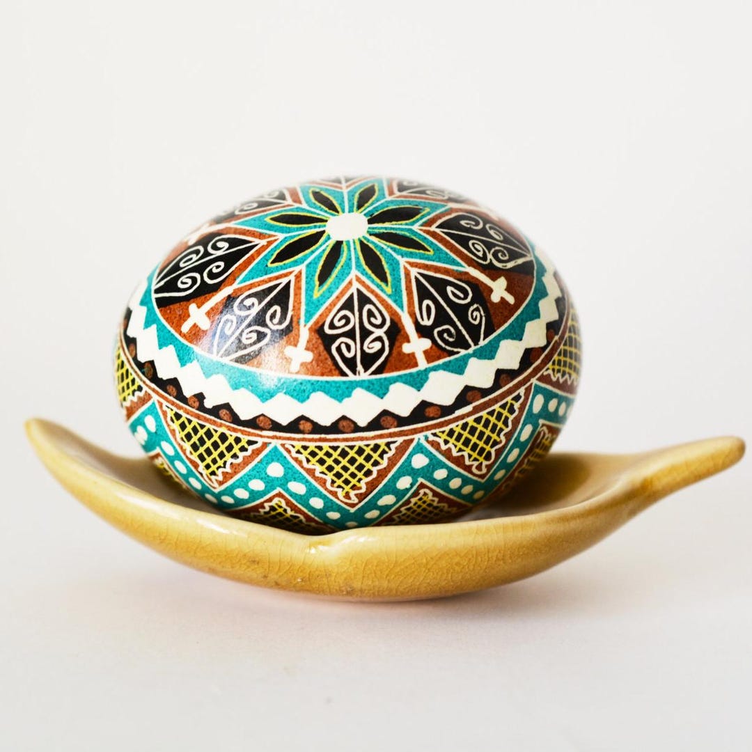 Hand-painted Blue Pysanka Ukrainian Easter Egg Cross & Star Pattern - Etsy