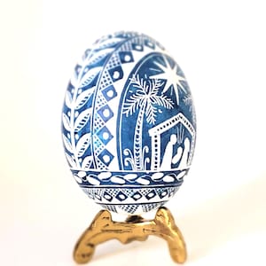 Christmas Nativity Pysanka Ukrainian Easter Egg Ornament, Unique Handmade Mini Nativity Stable Scene