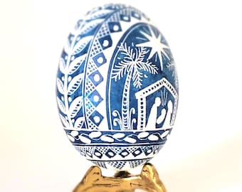 Christmas Nativity Pysanka Ukrainian Easter Egg Ornament, Unique Handmade Mini Nativity Stable Scene