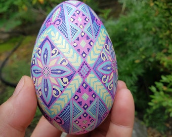 Pysanka Pink Easter egg on real goose eggshell traditional Ukrainian Pysanky