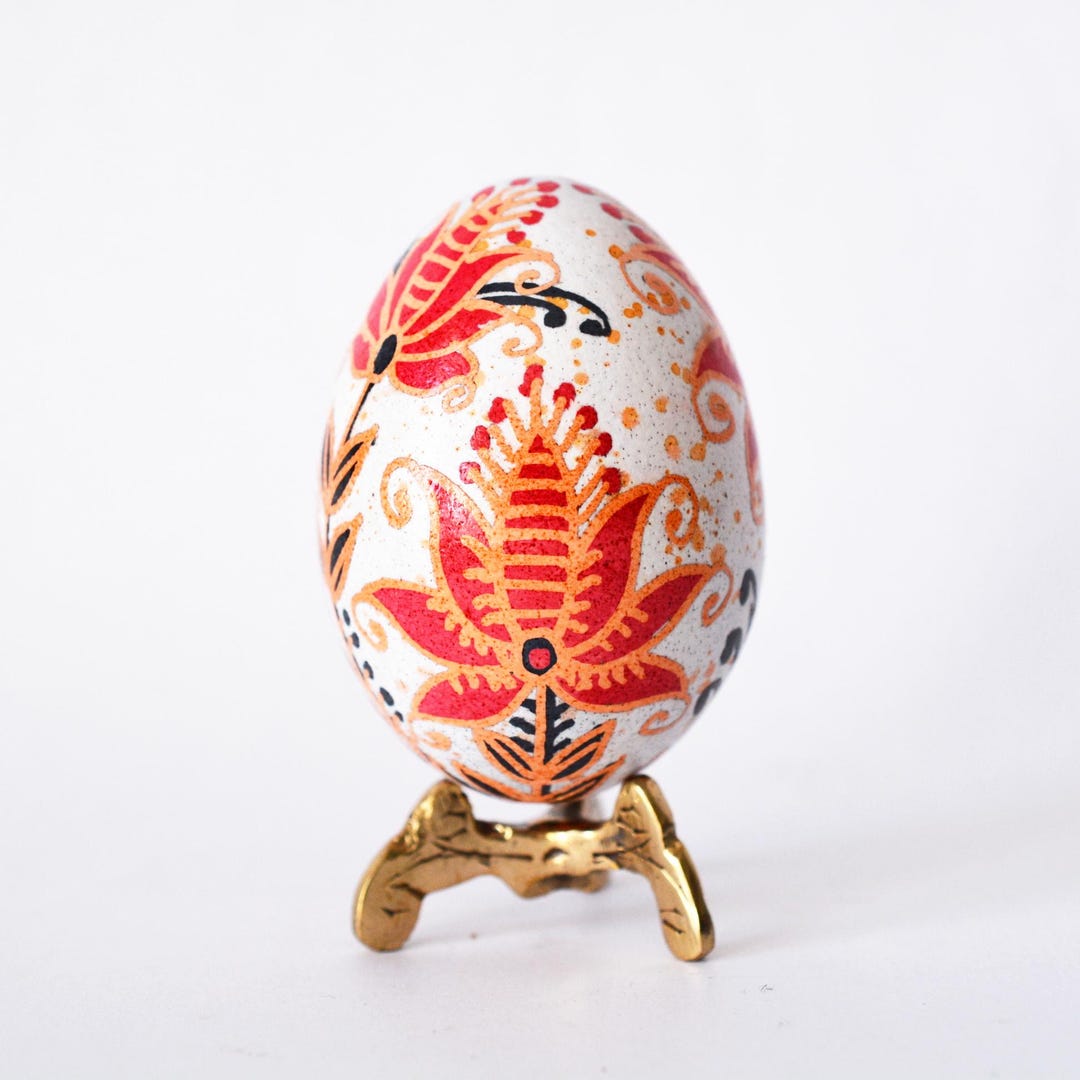 Ukrainian Pysanky Red White Floral Motif Hand Painted Easter Egg ...