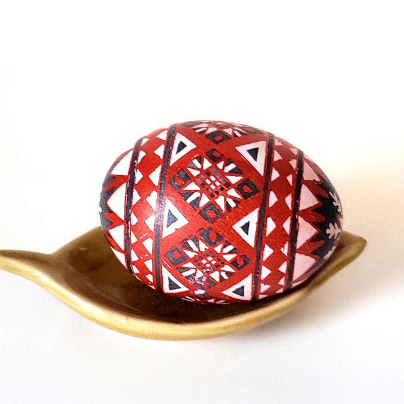Hand-painted Pysanka Egg, Red & Black Ukrainian Easter Eggshell, Star ...