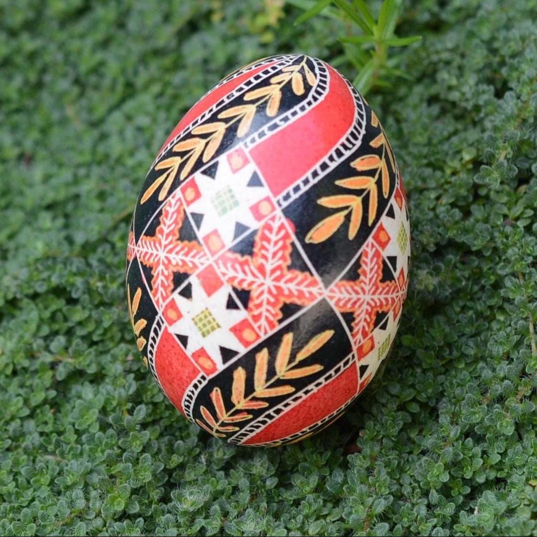 Hand-painted Ukrainian Pysanka Easter Egg, Red Black Star Design ...