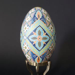 Fancy Pysanka Goose eggshell Ukrainian Easter egg, hand-painted real Pysanka egg, Easter and Christmas gift batik art egg diamond division
