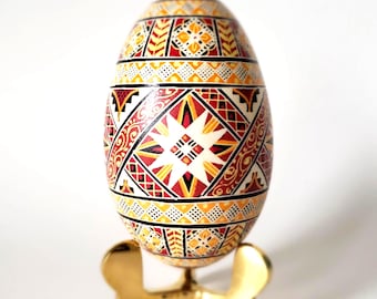 Burgundy Goose Pysanka, Hand-Painted Ukrainian Easter Egg Ornament