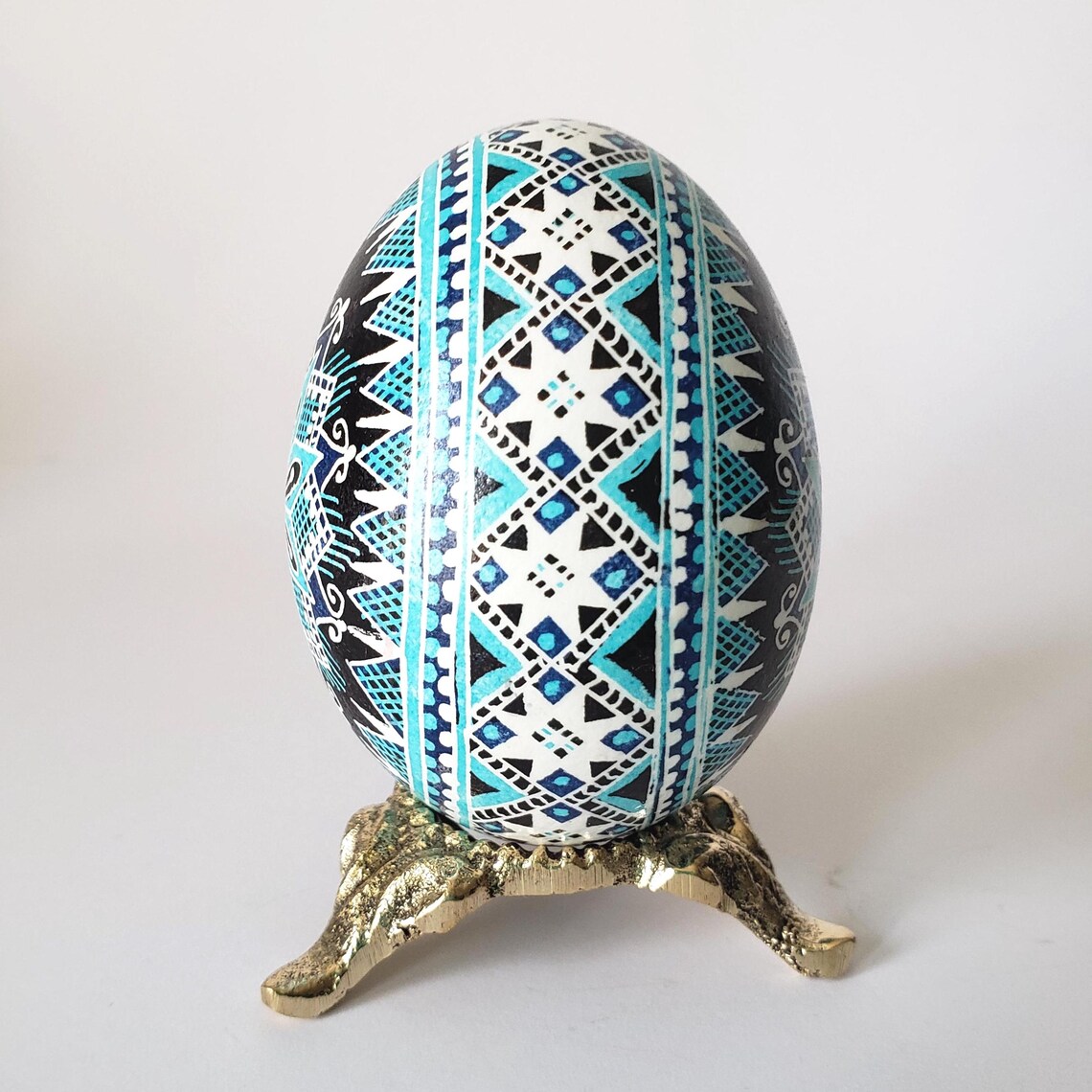 Hand-painted Turquoise Blue Pysanka Egg, Ukrainian Easter Egg Ornament ...