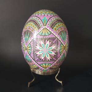 Fancy ostrich egg Pysanka Ukrainian Easter eggs hand-painted batik art egg, Ostrich Pysanka in stock ready to ship luxury Christmas Pysanky