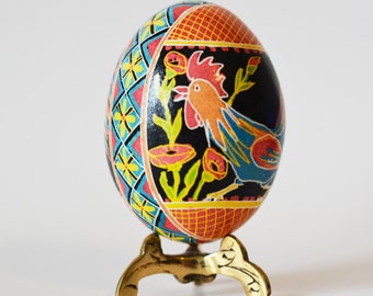 Pysanky eggs rooster good luck ornament, Ukrainian Easter egg Pysanky home decor and gift