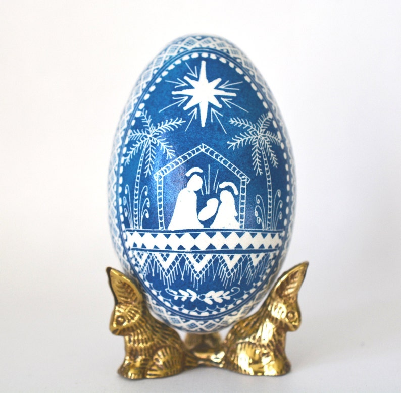 Nativity scene set unique Christmas pysanky eggshell, hand painted Nativity ornament, best seller handmade small nativity set image 1