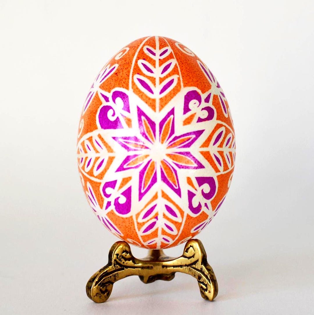 Pysanka Ukrainian Easter Egg, Orange Pink Floral Batik Art Eggs Pysanky ...