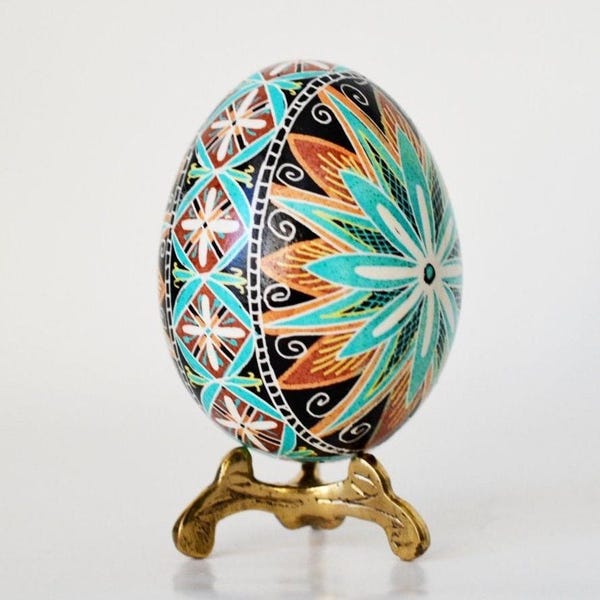 Handgeschilderd Pysanka-paasei, Oekraïens eierschaalornament, Blue Star Design Pysanky-eieren