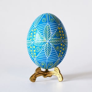 Blue Easter egg hand painted on real chicken eggshell, Ukrainian Easter egg pysanka gifts for Easter turquoise egg ornament Pysanky art eggs