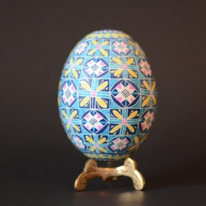 Fancy Pysanka on chicken egg Ukrainian Easter eggs