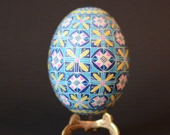 Fancy Pysanka on chicken egg Ukrainian Easter eggs