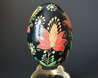 Batik art egg hand painted egg ornament Black Pysanka art egg Petrykivka pattern traditional Ukrainian Easter eggs gift